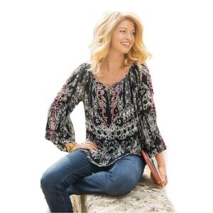Soft Surroundings Sequin Bell Sleeve Grace Boho Blouse Size XS